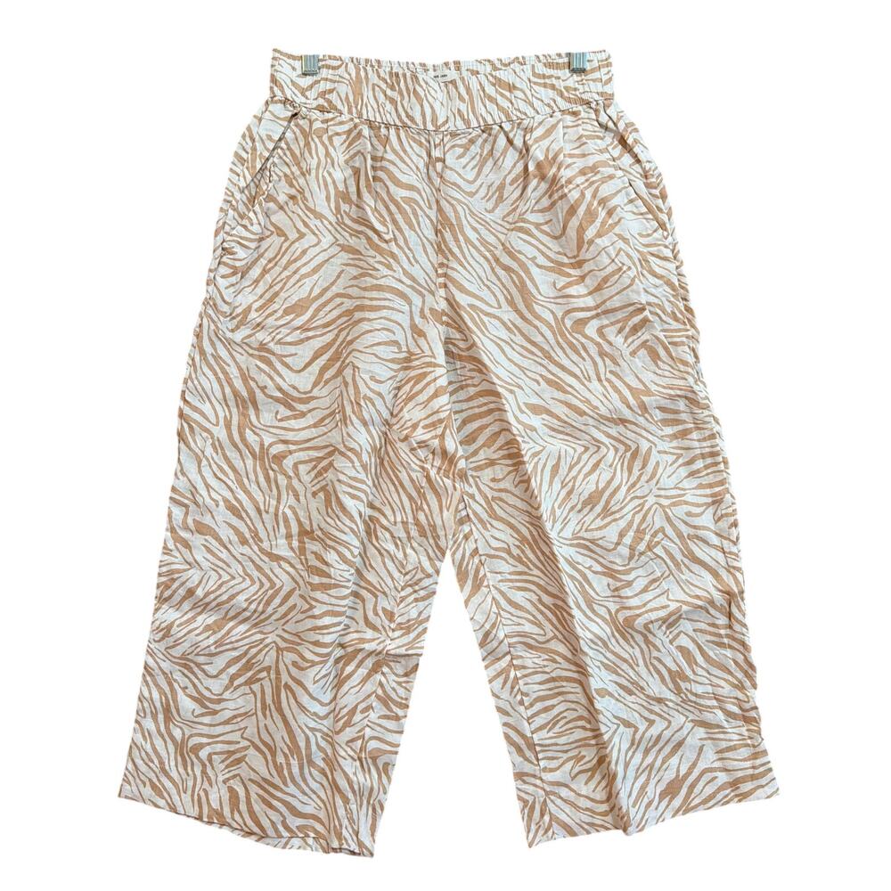 Nicole Miller Womens Pants Brown White Zebra Print Pull On Elastic Waist Medium